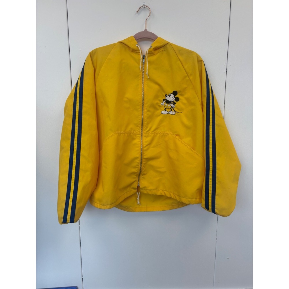 VINTAGE Walt Disney Productions Mickey Mouse Zip Front Hoodie Park Jacket Yellow